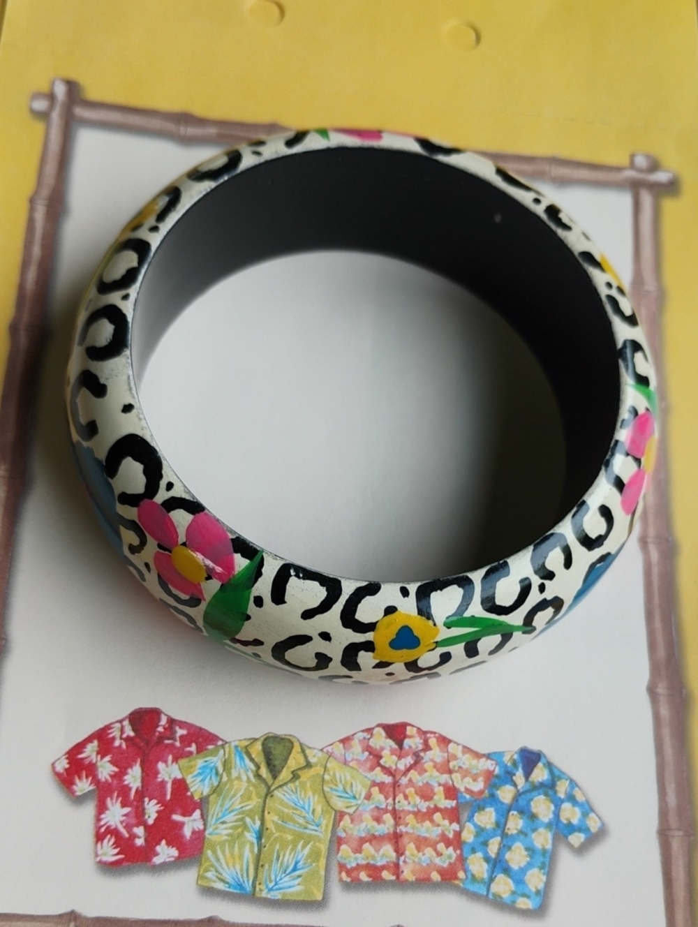 Vintage  Hand-painted Animal Print Floral BANGLE Bracelet 80's